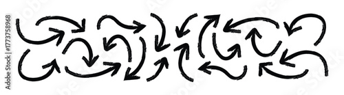 Set of Black hand drawn arrows vector doodle on white background. arrows in different directions. Hand drawn vector direction pointers. design element vector illustration.