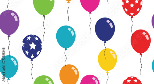 Colorful Balloons Floating Against a White Background, Creating a Festive and Joyful Atmosphere.