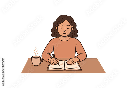 writing morning intentions slow mindset setting for the day flat vector illustration style isolated on white background