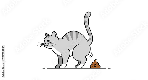 Cartoon cat proudly displaying its poop, symbolizing pet behavior, digestive processes, and the lighter side of animal ownership.