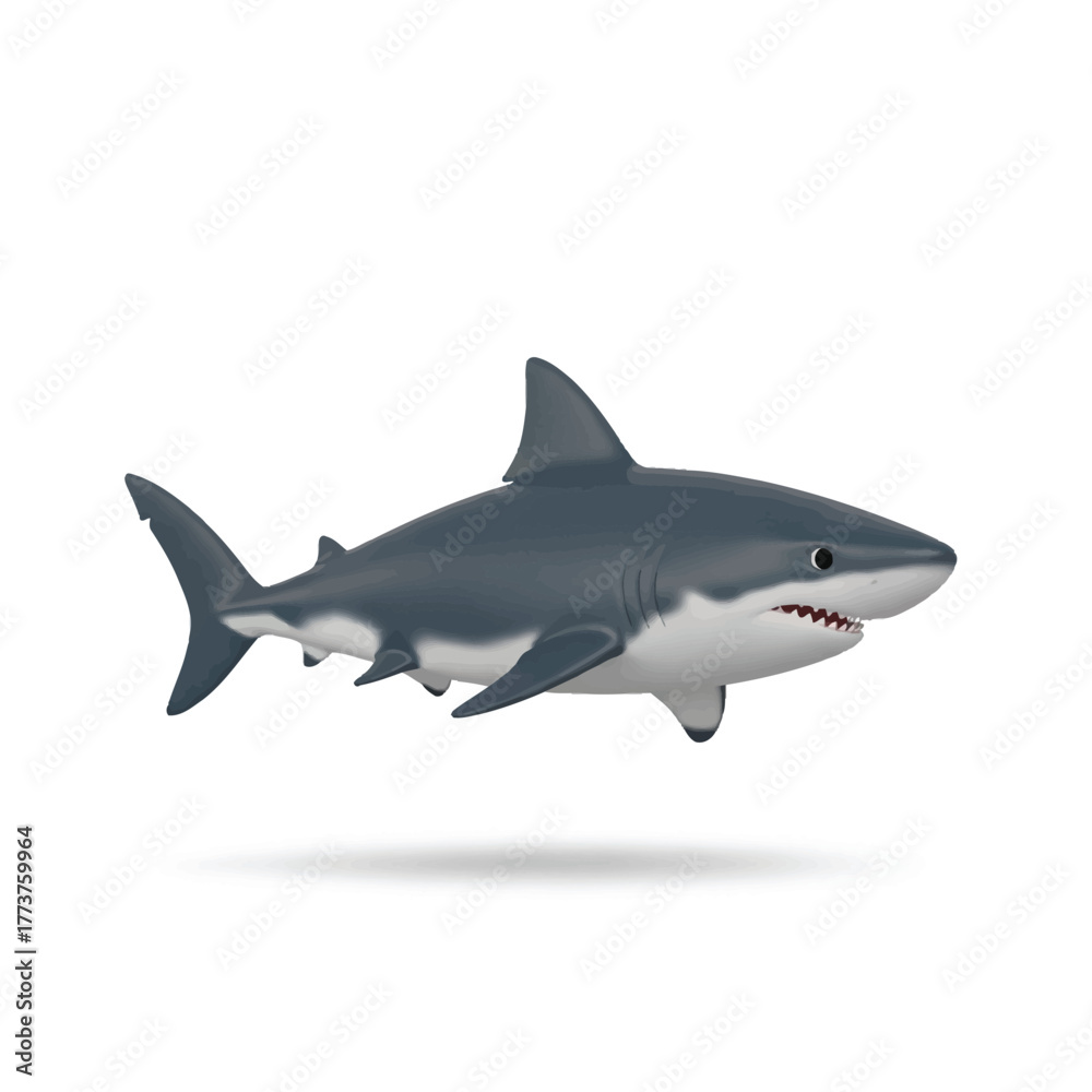 Obraz premium Realistic 3D Illustration of a Great White Shark with Sharp Teeth and Fins