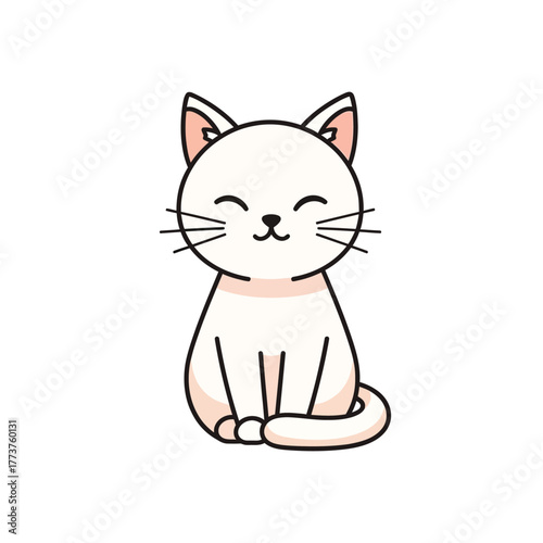 Happy White Cat Cartoon Illustration - Smiling Feline Icon Isolated
