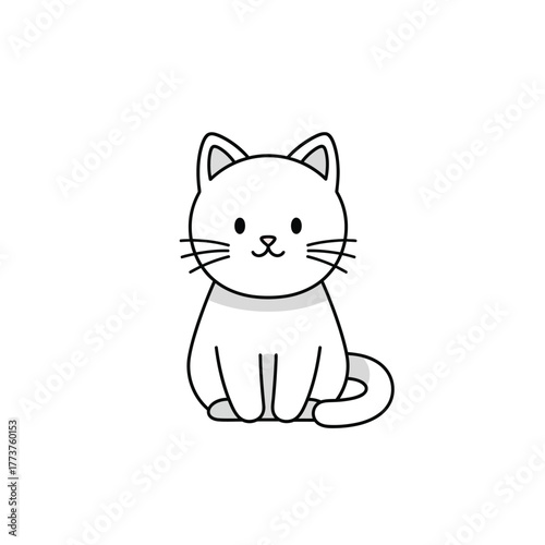 Cute Cartoon Cat Sitting Silently and Peacefully. Simple and Minimalist Style