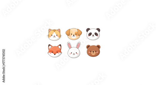 Adorable Animal Icons Cute Fox, Bunny, Bear, Panda, Dog, and Cat Faces for Design