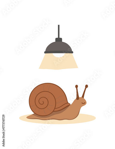 snail basking under gentle light controlled temperature care and wellness flat vector illustration style isolated on white background