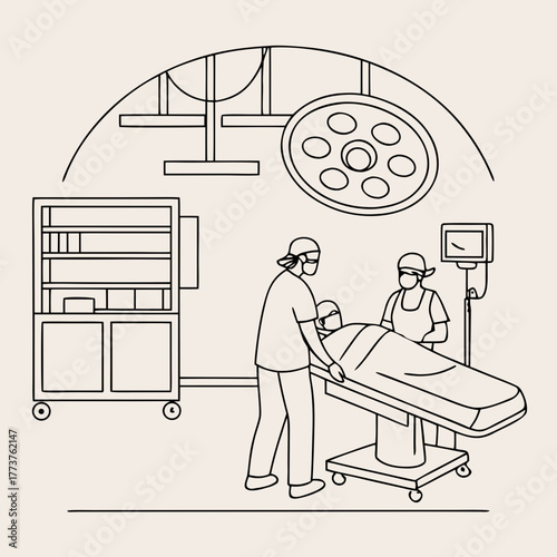 Minimal Line Art Vector Illustration of an Operation Theatre