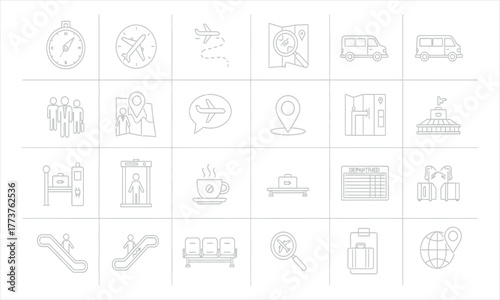 Airport and Travel Icons Set Outlined Travel Services