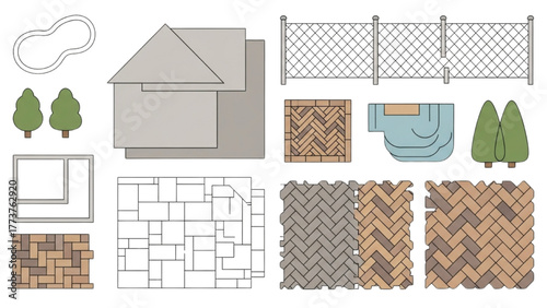 Architectural Elements and Layout Design Components for Outdoor Spaces and Structures