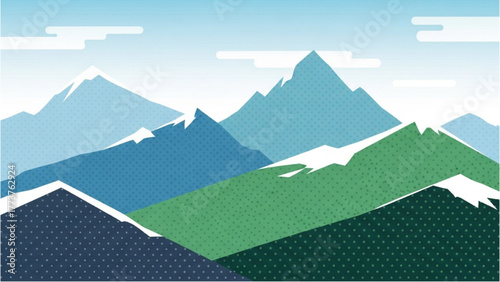 Serene Mountain Range Illustration with Snow-Capped Peaks and Soft Colors
