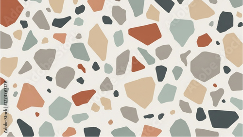 Abstract Terrazzo Pattern with Irregular Geometric Shapes in Muted Colors