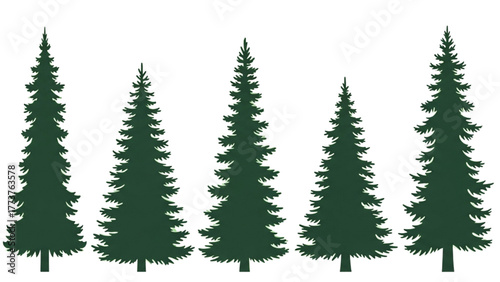 Collection of Stylized Evergreen Trees in Various Shapes for Design Projects