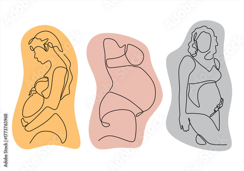 Pregnant Women. line icon-continuous line drawing. Editable stroke. Healthy pregnancy and birth baby symbol in simple linear style. Concept for Happy Mother day banner