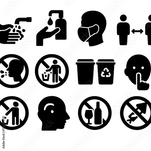 Public hygiene icon set. 