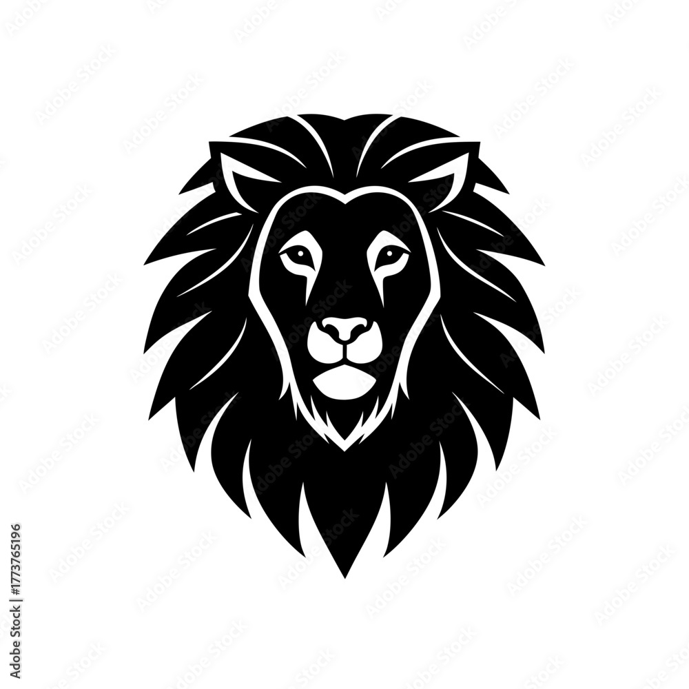 Fototapeta premium Stylized black lion head design on transparent background silhouette