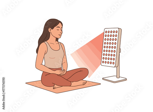 home red light therapy session longevity and cellular regeneration practice flat vector illustration style isolated on white background