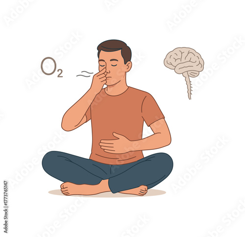 breathwork practice optimizing oxygen and nervous system regulation for longevity flat vector illustration style isolated on white background
