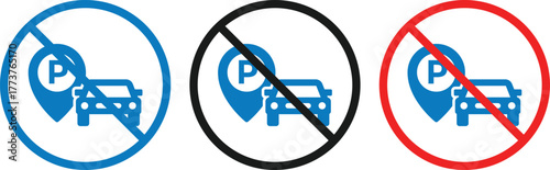 no Parking location pin icon. Safety signs. gate warning sign. Warning highway limit speed

