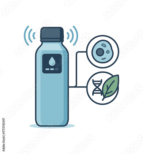 smart hydration tracking bottle optimizing cellular health and longevity flat vector illustration style isolated on white background