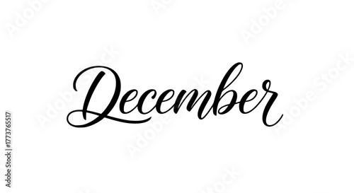 Vector typography of the word “December” in elegant cursive script, isolated on white background