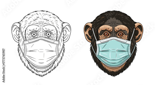 A chimp wearing a protective face mask a visual representation of health and safety measures for primates.