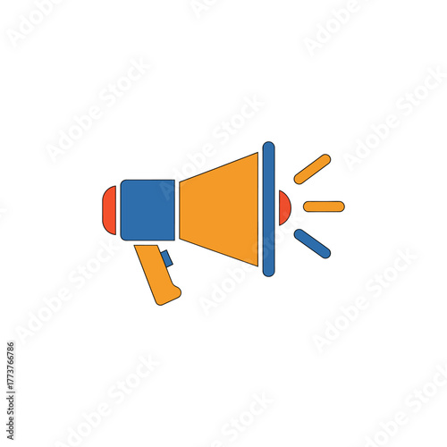 Loud megaphone announces important news with vibrant colors, symbolizing communication and attention in a modern and eyecatching style.