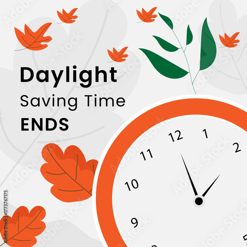 Minimalist design about daylight saving time ends, depicting the clock element as the time and moment.