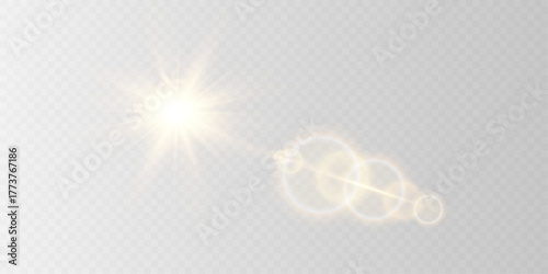 Bright Sunlight Burst with Lens Flare and Glow PNG Vector.