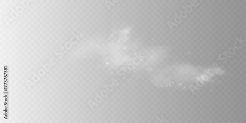 Transparent gray steam and particles PNG texture with fog effect.