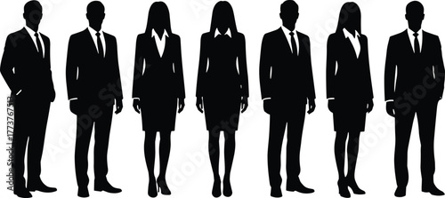 Business team silhouettes, corporate professionals, formal attire, leadership concept, diverse workforce, teamwork, office culture, HR visuals, career success, unity