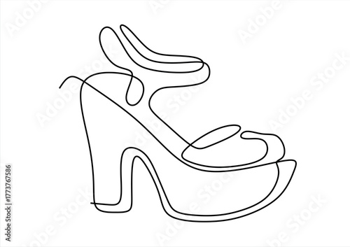 Continuous Line Drawing of a Platform High Heel Sandal. line icon-continuous line drawing. Editable stroke. 