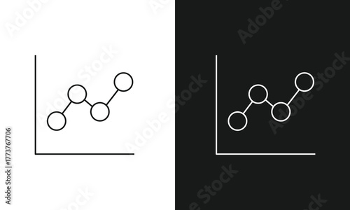 nimalist Line Graph Icon Illustration Featuring Rising Circular Data Nodes Within Axis Grid in Split Black and White Contrast, Analytical Visual for Growth, Metrics, and Performance Tracking-Themed.