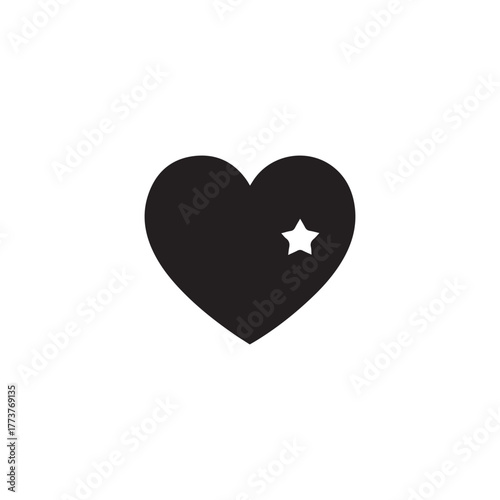 A black heart shape with a small white star positioned on the right side, against a white background.