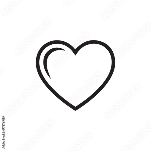 A minimalist black outline of a heart symbol against a stark white background, representing love and affection.