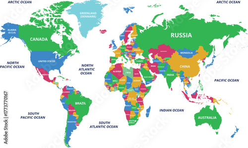 Political World Map vector illustration isolated on white background. Editable and clearly labeled layers.