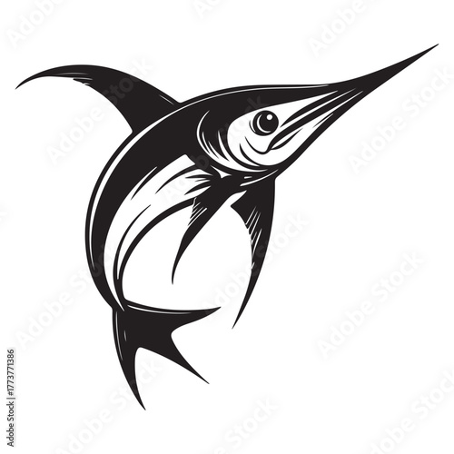 Hunting Marlin silhouette, a fearless chaser of prey - Marlin illustration - Minimalist Marlin vector - Fish silhouette