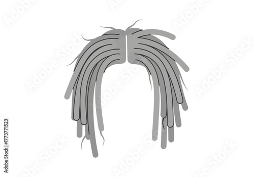 A vector graphic of gray dreadlocks parted in the middle with black details on a white background