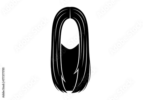 Black silhouette of long straight hair parted in the middle with face cut out