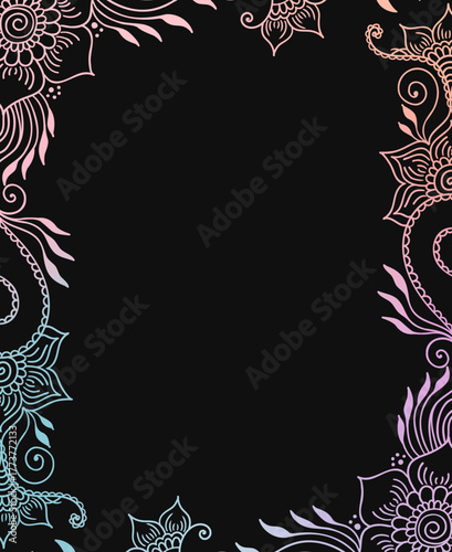 Gradient Mehndi Floral Frame on Black Background