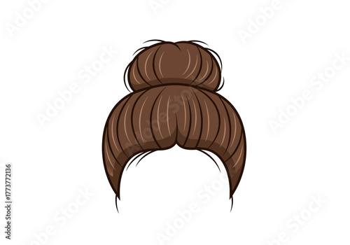Cartoonstyle brown hair styled in a neat high bun with stray strands