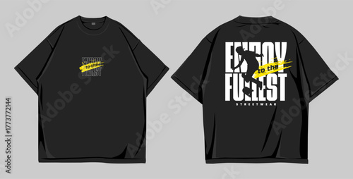 Modern Streetwear T-Shirt Design with Bold Typography and Skater Silhouette