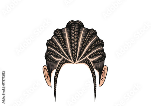 Closeup of braided hair dark cornrows pulled back head shape visible