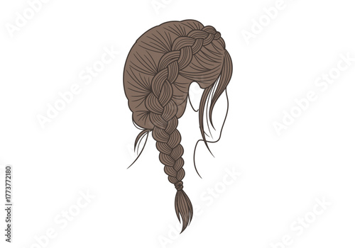 Drawing of a brownhaired woman with a complex braid facing away