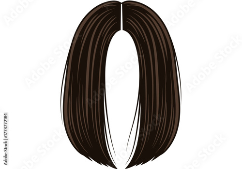 Dark brown bob with middle part styled straight