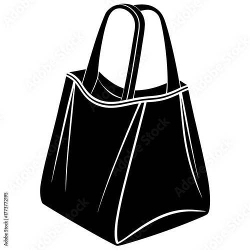 Simple black silhouette illustration of a reusable shopping bag for eco friendly design concepts