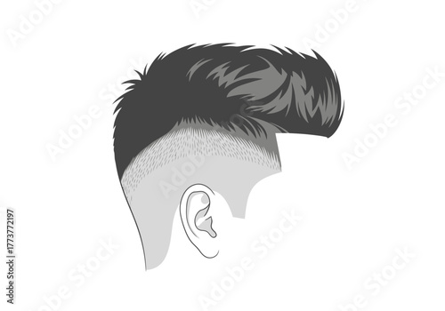 Drawing of a male haircut dark textured top with a shaved side ear visible
