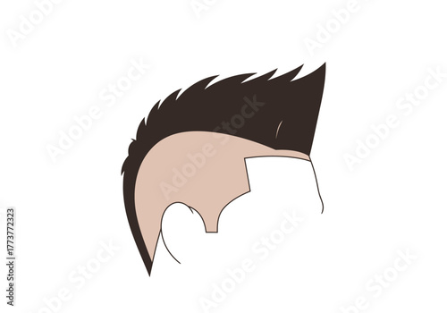 Hair graphic depicting a dark brown mohawk on a pale skintoned head silhouette
