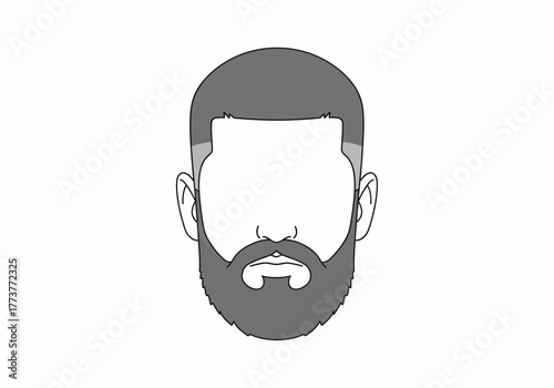 Greytoned cartoon head with beard shaved face area and short hair