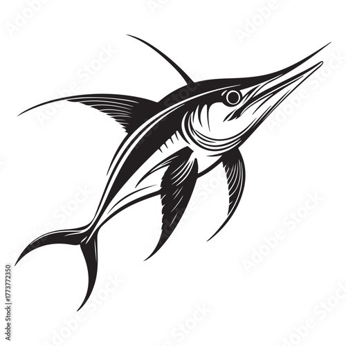 Hunting Marlin silhouette, a fearless chaser of prey - Marlin illustration - Minimalist Marlin vector - Fish silhouette