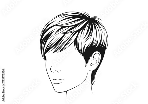 Line art person with short hair side view facial features indicated but not detailed