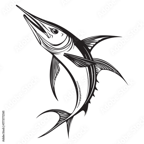 Hunting Marlin silhouette, a fearless chaser of prey - Marlin illustration - Minimalist Marlin vector - Fish silhouette